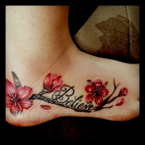 Cherry Blosoom Tattoo On Foot